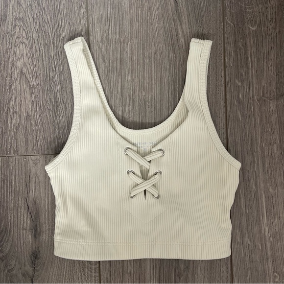 Year of Ours Ribbed Football Sports Bra Ivory Sz S Small lace-up - Picture 2 of 4